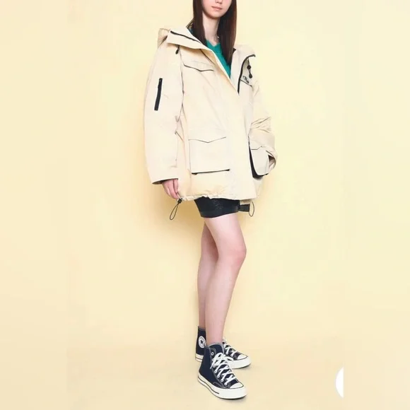 NWT VHNY Down Parka Oversized Winter Coat Beige Hooded Down Parka Jacket Sz M - Picture 2 of 12